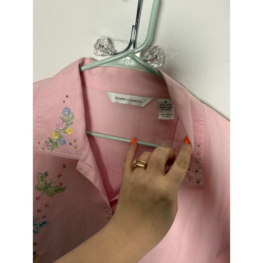 VTG Draper’s & Damon’s pink beaded floral 90s butterfly dragonfly dress med NWT - Picture 4 of 10